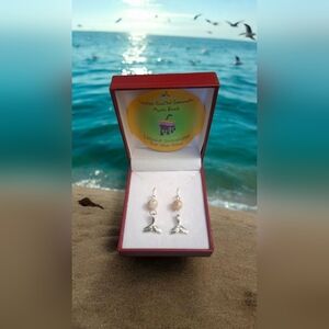 .925 Sterling Silver Agate Whale Tail Earrings